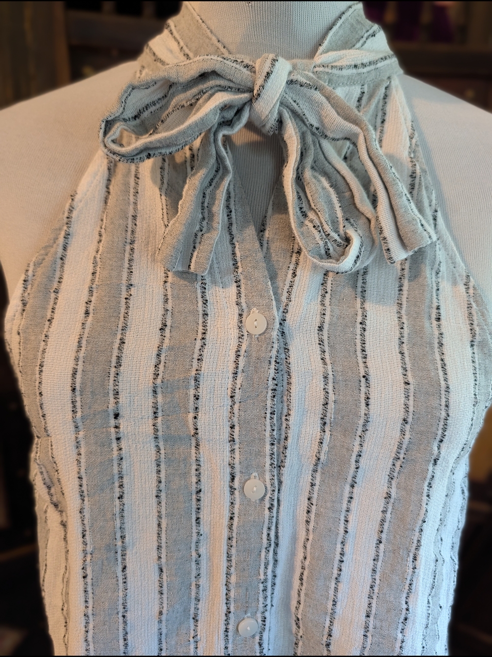 Doe & Rae White And Gray Striped Cotton Halter Top - Picture 2 of 9